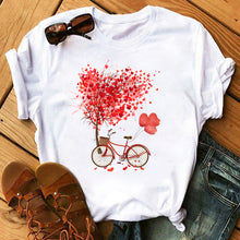 Load image into Gallery viewer, Maycaur Red Heart Butterfly Print Women Tshirt Fashion Casual O Neck Female T Shirt 90s Lady Yong Girl New Valentine's Day Gifts