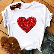 Load image into Gallery viewer, Maycaur Red Heart Butterfly Print Women Tshirt Fashion Casual O Neck Female T Shirt 90s Lady Yong Girl New Valentine's Day Gifts