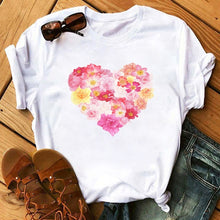Load image into Gallery viewer, Maycaur Red Heart Butterfly Print Women Tshirt Fashion Casual O Neck Female T Shirt 90s Lady Yong Girl New Valentine's Day Gifts