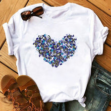 Load image into Gallery viewer, Maycaur Red Heart Butterfly Print Women Tshirt Fashion Casual O Neck Female T Shirt 90s Lady Yong Girl New Valentine's Day Gifts
