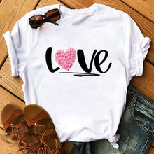 Load image into Gallery viewer, Maycaur Red Heart Butterfly Print Women Tshirt Fashion Casual O Neck Female T Shirt 90s Lady Yong Girl New Valentine's Day Gifts