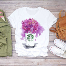 Load image into Gallery viewer, Tshirt Women Summer Clothes Print Floral Flower Bottle Sweet Short Sleeve Tshirt Printed Women T Shirt Female T-shirt Casual Tee