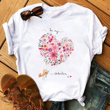 Load image into Gallery viewer, Female T-shirt Romantic Heart Shaped Flowers Vogue Kawaii Harajuku T-Shirt Women Summer Casual Tshirts Korean Style Graphic Tops