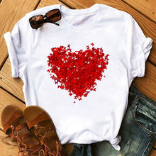 Load image into Gallery viewer, Summer Casual Top Female T-shirts Romantic Heart Pattern Print Tshirt Harajuku Leisure O-neck Plus Size Streetwear Lady Clothes