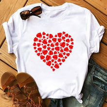 Load image into Gallery viewer, Summer Casual Top Female T-shirts Romantic Heart Pattern Print Tshirt Harajuku Leisure O-neck Plus Size Streetwear Lady Clothes