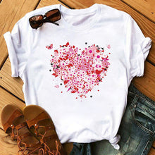 Load image into Gallery viewer, Summer Casual Top Female T-shirts Romantic Heart Pattern Print Tshirt Harajuku Leisure O-neck Plus Size Streetwear Lady Clothes