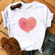 Load image into Gallery viewer, Summer Casual Top Female T-shirts Romantic Heart Pattern Print Tshirt Harajuku Leisure O-neck Plus Size Streetwear Lady Clothes