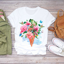 Load image into Gallery viewer, Women T-shirt Floral Flower Print Top Female Tshirts Summer Short Sleeve Harajuku O-neck Plus Size Streetwear Ladies Clothes