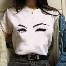 Load image into Gallery viewer, 2020 Womens T-Shirt Harajuku Shiny Eyelash Graphic Top Female Tshirt Eye Shadow Shirts Fashion Oversized White Short Clothes
