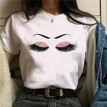 Load image into Gallery viewer, 2020 Womens T-Shirt Harajuku Shiny Eyelash Graphic Top Female Tshirt Eye Shadow Shirts Fashion Oversized White Short Clothes