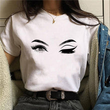 Load image into Gallery viewer, 2020 Womens T-Shirt Harajuku Shiny Eyelash Graphic Top Female Tshirt Eye Shadow Shirts Fashion Oversized White Short Clothes