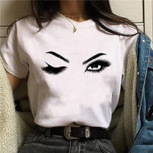 Load image into Gallery viewer, 2020 Womens T-Shirt Harajuku Shiny Eyelash Graphic Top Female Tshirt Eye Shadow Shirts Fashion Oversized White Short Clothes