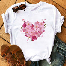Load image into Gallery viewer, Maycaur Red Heart Butterfly Print Women Tshirt Fashion Casual O Neck Female T Shirt 90s Lady Yong Girl New Valentine's Day Gifts
