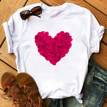 Load image into Gallery viewer, Maycaur Red Heart Butterfly Print Women Tshirt Fashion Casual O Neck Female T Shirt 90s Lady Yong Girl New Valentine's Day Gifts

