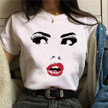 Load image into Gallery viewer, 2020 Womens T-Shirt Harajuku Shiny Eyelash Graphic Top Female Tshirt Eye Shadow Shirts Fashion Oversized White Short Clothes
