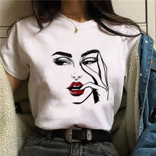 Load image into Gallery viewer, 2020 Womens T-Shirt Harajuku Shiny Eyelash Graphic Top Female Tshirt Eye Shadow Shirts Fashion Oversized White Short Clothes
