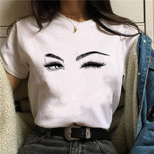 Load image into Gallery viewer, 2020 Womens T-Shirt Harajuku Shiny Eyelash Graphic Top Female Tshirt Eye Shadow Shirts Fashion Oversized White Short Clothes
