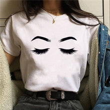 Load image into Gallery viewer, 2020 Womens T-Shirt Harajuku Shiny Eyelash Graphic Top Female Tshirt Eye Shadow Shirts Fashion Oversized White Short Clothes
